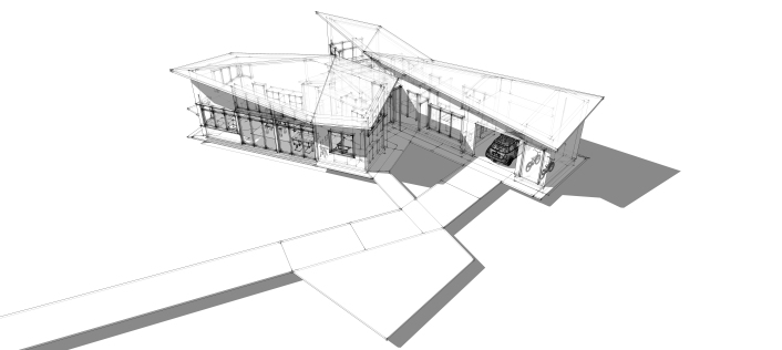 Quinlivan Net-Zero Energy House. Aerial Drawing Study. Image: Bradley Walters.